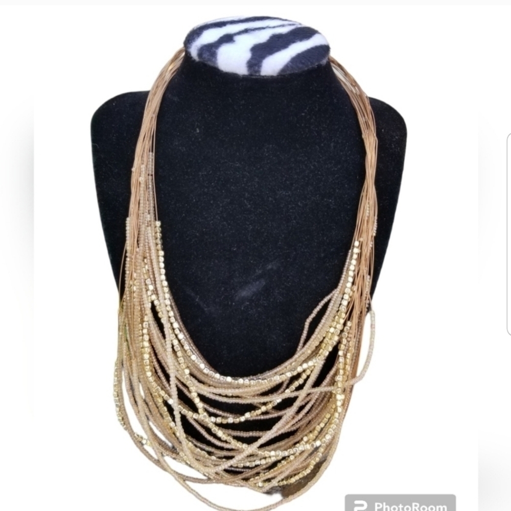 VERSONA LAYERED WIRE  GOLDTONE SEED BEAD NECKLACE